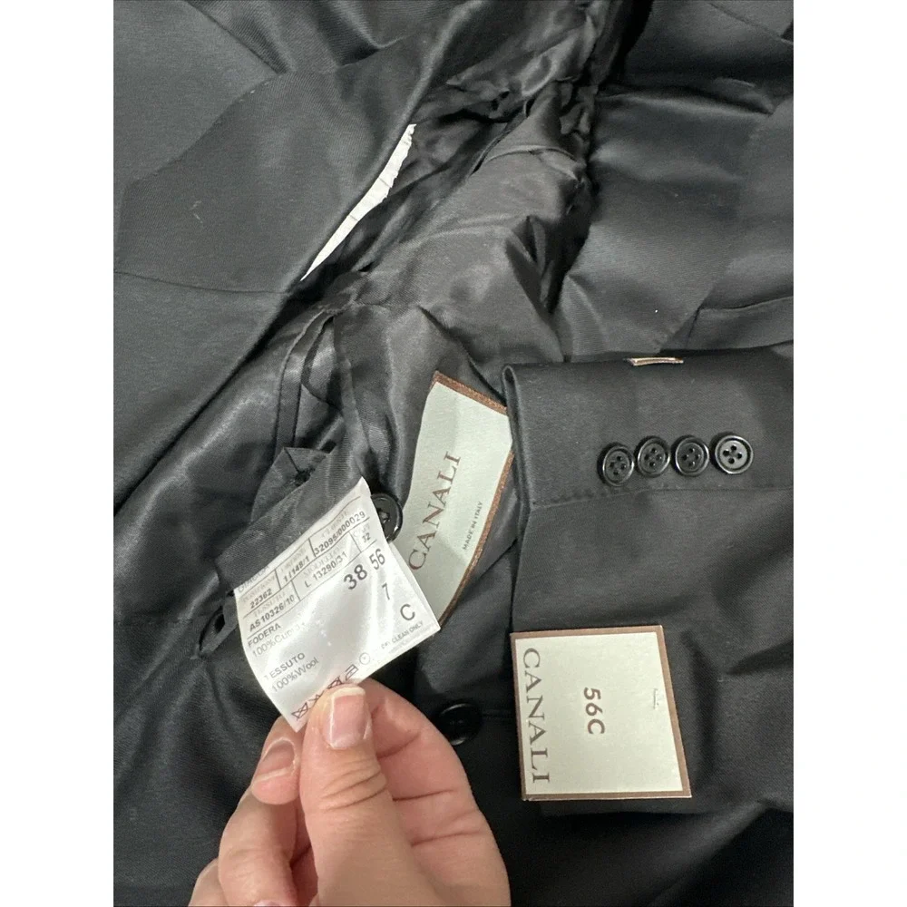 NEW‎ $2295 Canali [ 56C 38 ] 2 Piece Solid Wool Suit Set in Black #J2174
